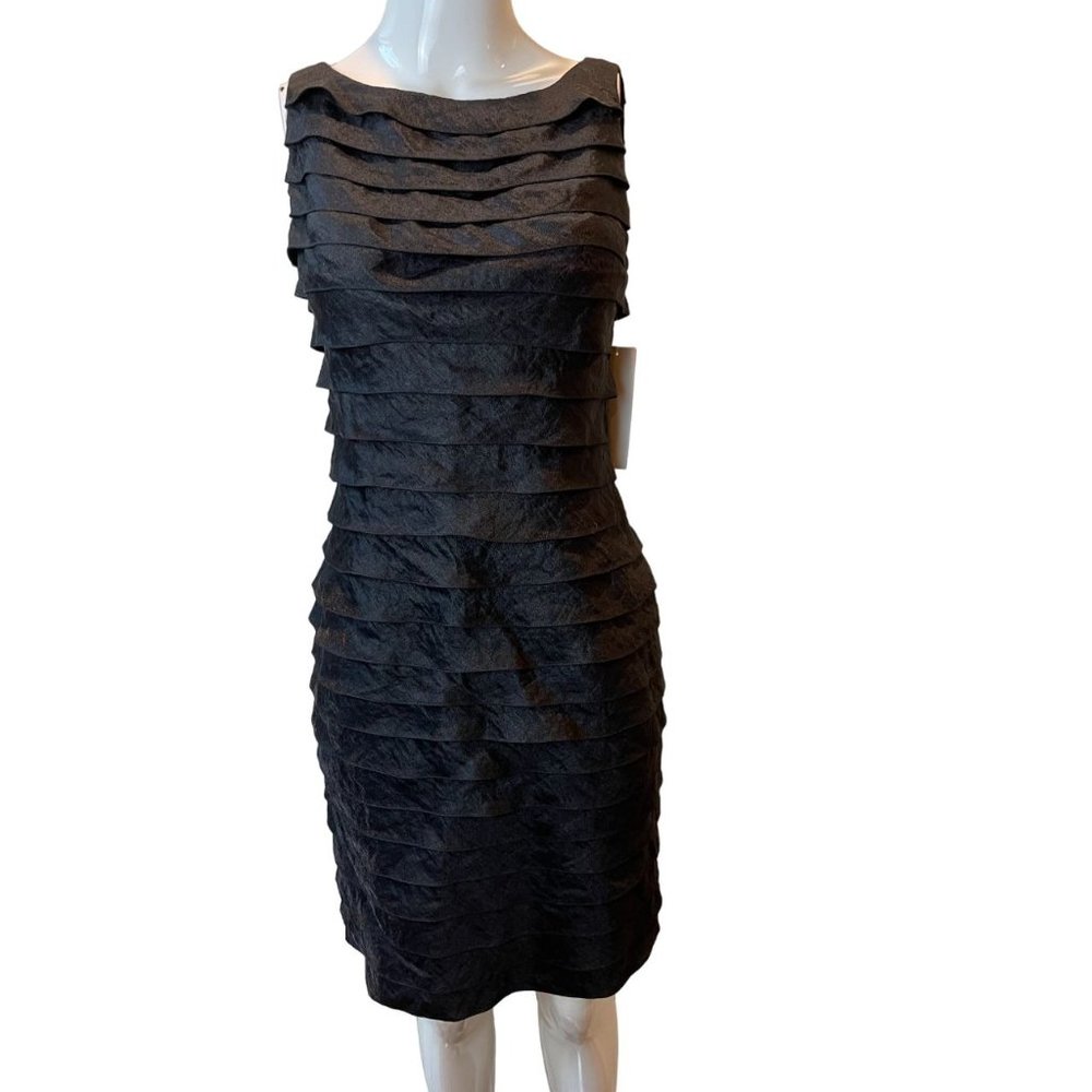 NWT Adrianna Papell Womens Ruffle Layered Tiered Cocktail Party Dress Black SZ 2